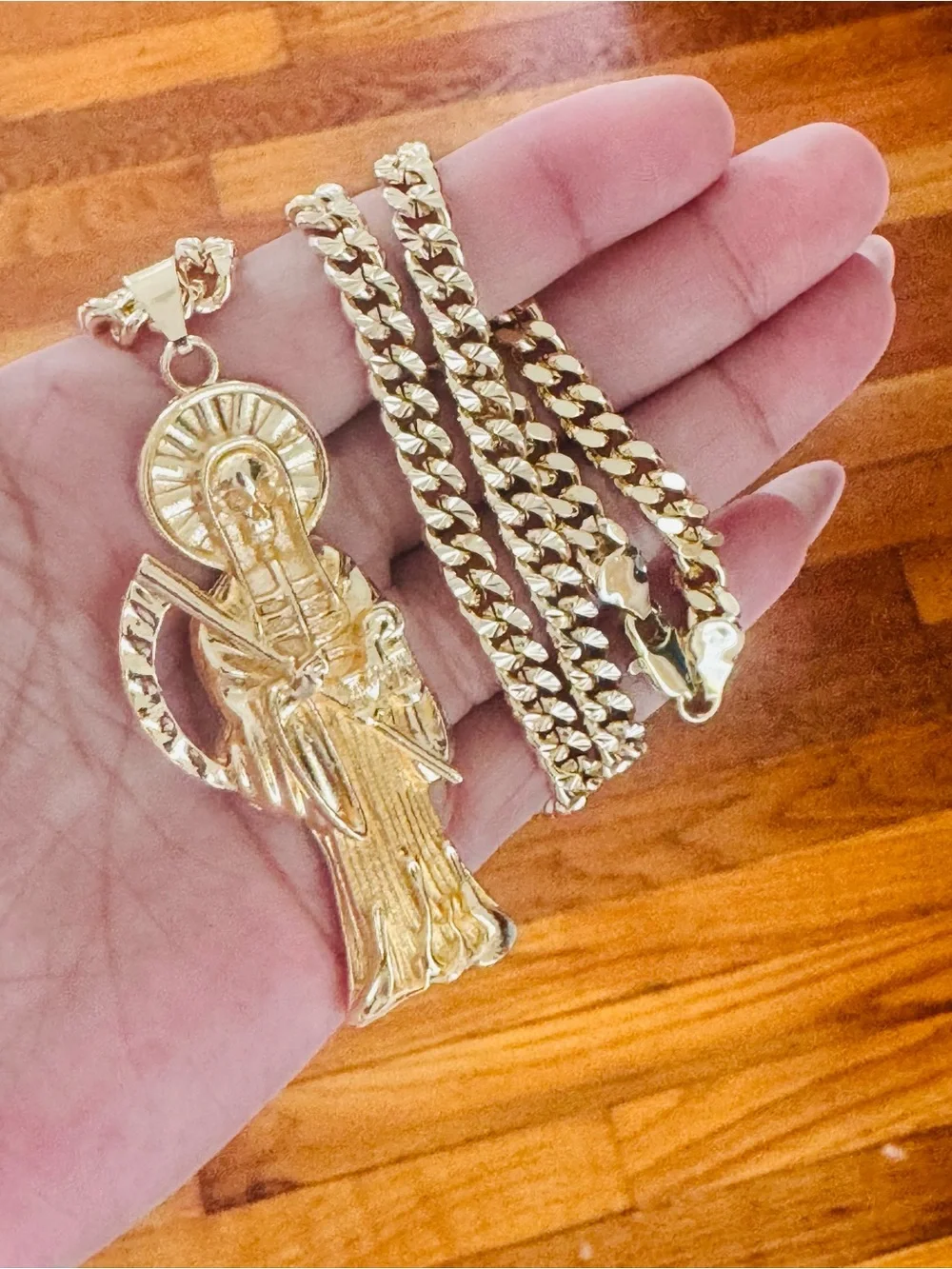 14K Gold Plated Santa Muerte men’s necklace. New